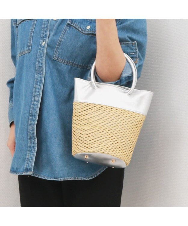 UNBILLION ペルケ perche / エステルメッシュ・牛革丸手2wayバケツバッグ シルバー