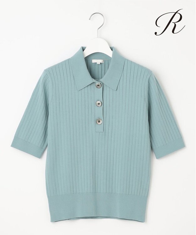 23区 【R(アール)】シルクコットン ポロカラー リブニット ライトアッシュグリーン系