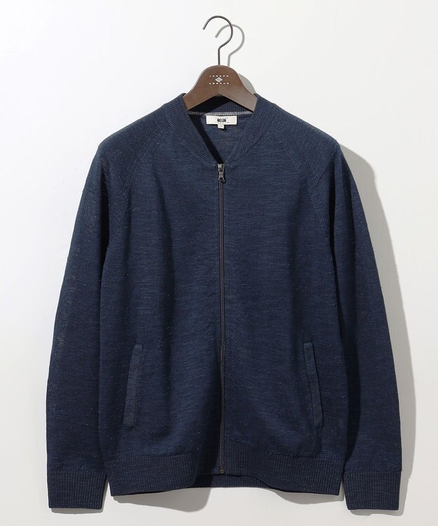 JOSEPH ABBOUD 【イタリア糸使用/清涼感/軽い/洗える/サスティナブル】スラブギマ ニット  ジップ ブルゾン ネイビー系