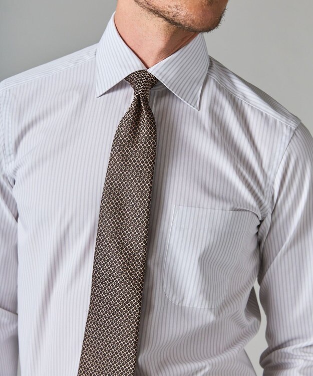 GOTAIRIKU 【形態安定】PREMIUMPLEATS_セミワイドカラー 通年ドレスシャツ（ストライプ） ライトグレー系1