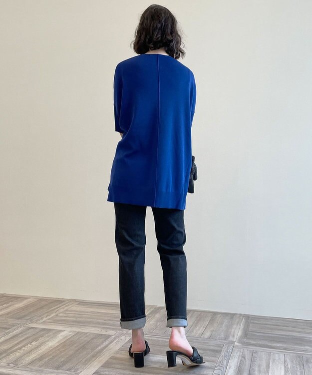 自由区 【新型登場！/WEB限定カラー有】ハイツイストコットンアセテート ニット5分袖 ダルブルー系