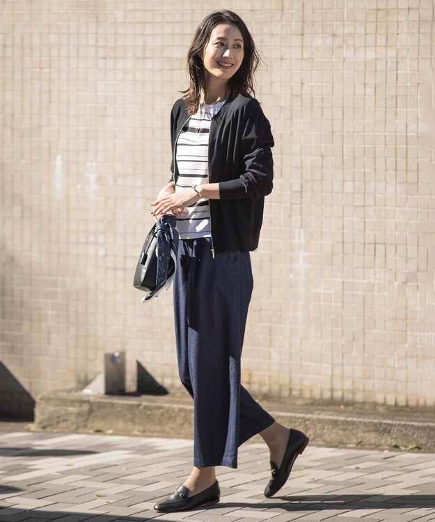 J.PRESS LADIES L 【洗える】5ozバージラコンパクト ワイド パンツ ネイビー系