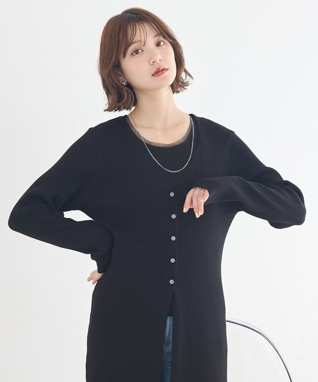 earth music&ecology エッジチュールラメテレコタンクトップ Black