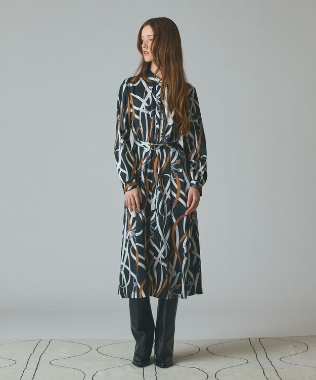 GRACE CONTINENTAL ベルトプリントシャツドレス ブラック