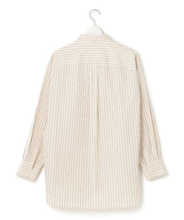 23区 【洗える】CANCLINI ポケット付き パールボタン シャツブラウス アイボリー×ブラックストライプ