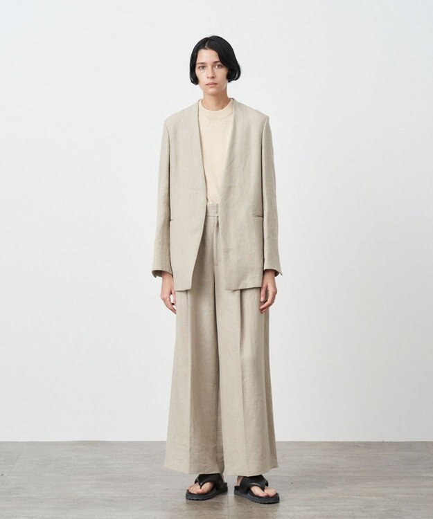 ATON LINEN OXFORD | ノーカラージャケット BEIGE