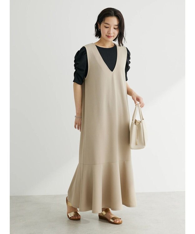 Green Parks カットジョーゼットマーメイドジャンスカ Gray Beige