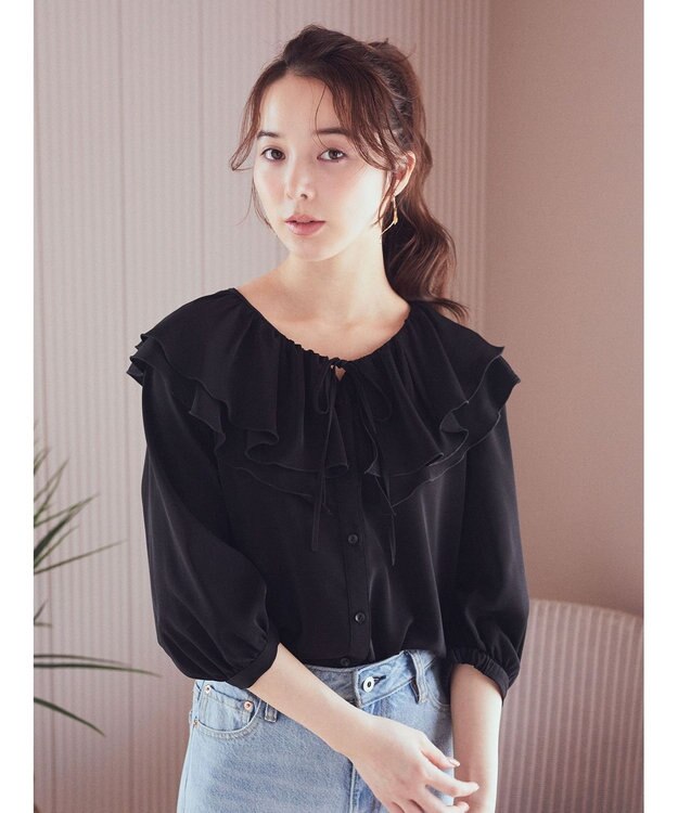 earth music&ecology メローラッフルブラウス Black