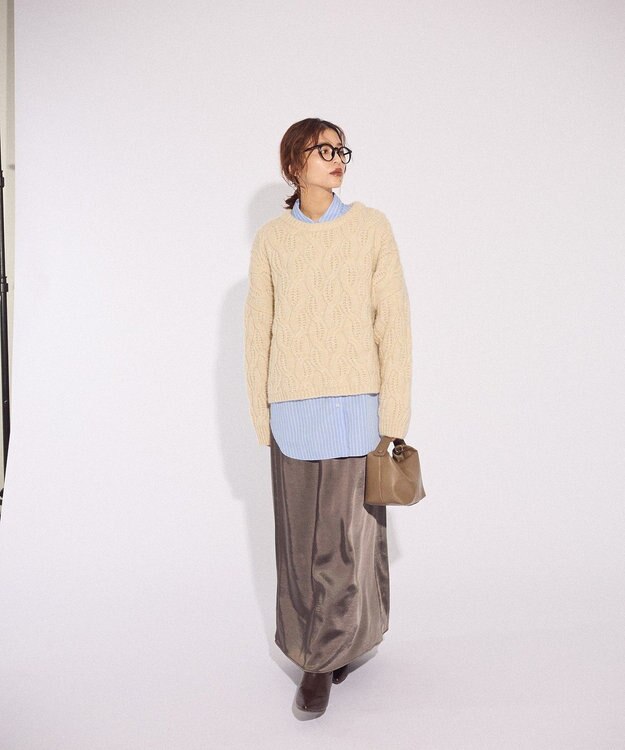 Green Parks ふわふわケーブルニットプルオーバー Ecru