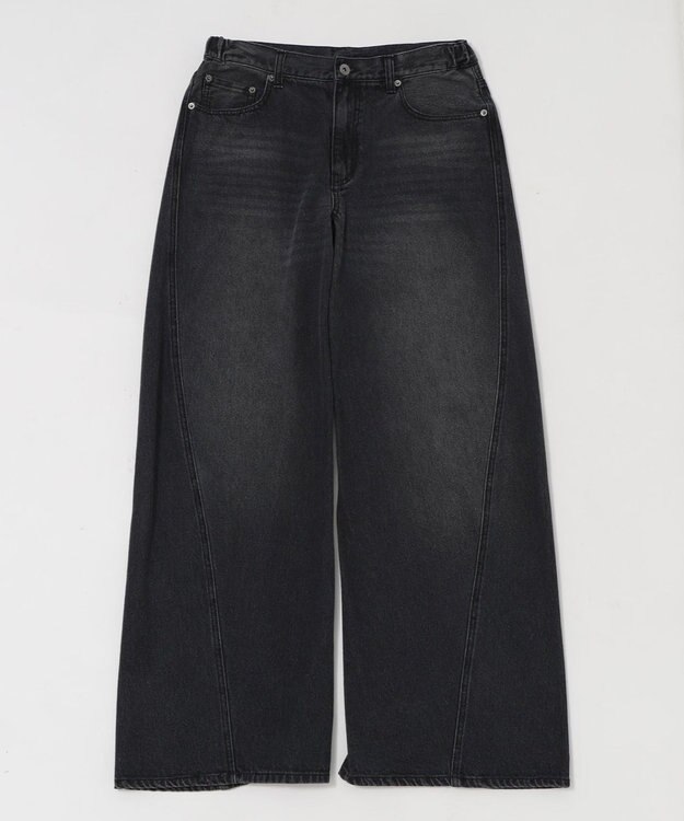 WEGO 【ウエスト調整可/SMLサイズ展開】ローライズカバーフィットフレアデニムパンツ デニムブラックソノタ