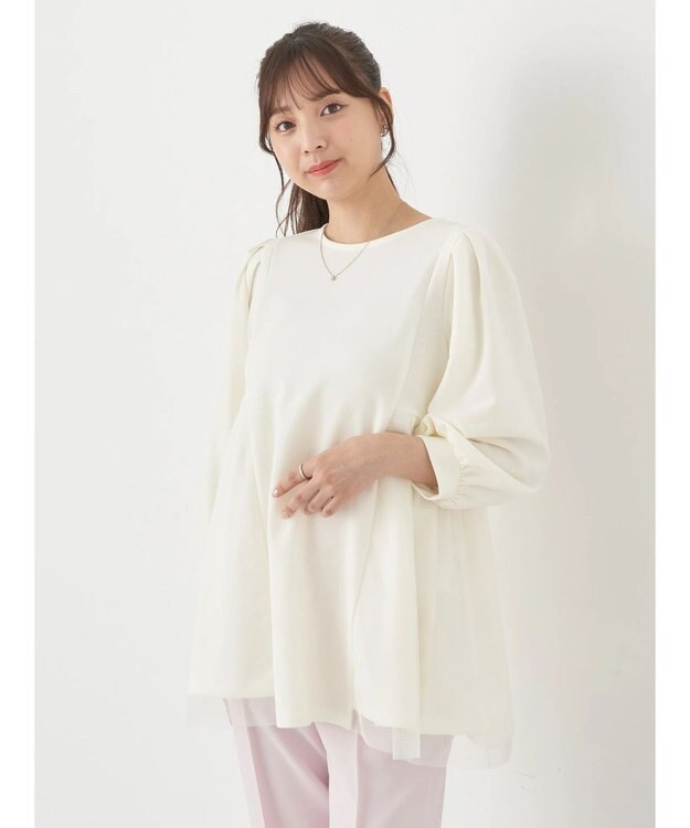 earth music&ecology チュールドッキングチュニック Ivory