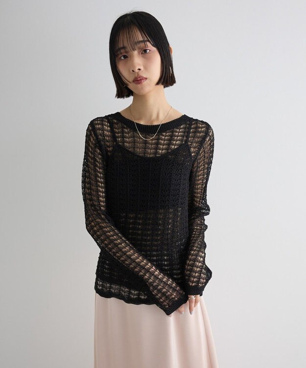 Green Parks ＳＥＴ２点　クロシェ風ニットプルオーバー Black