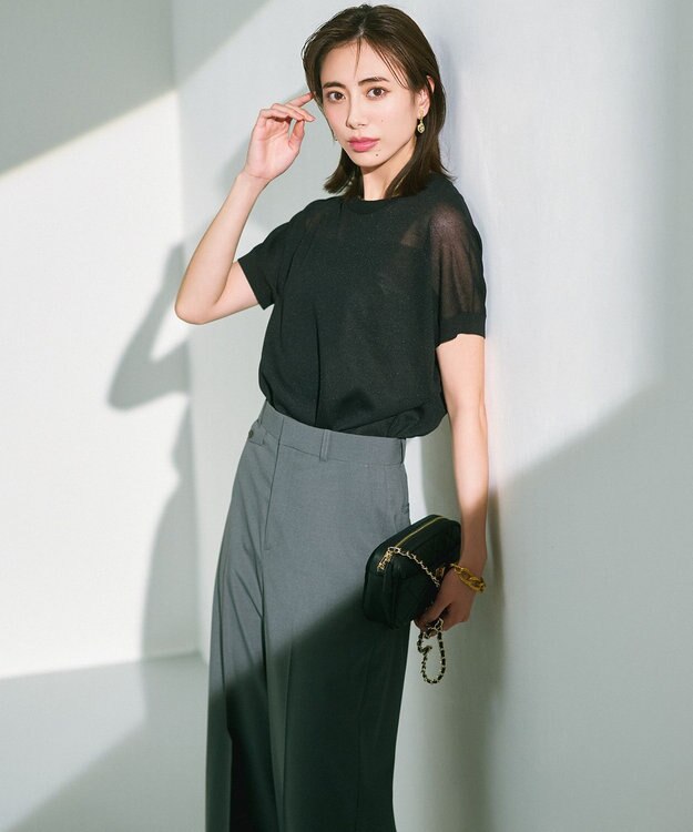 23区 L 【洗える】シャイニーシアー ドルマン ニット ブラック系