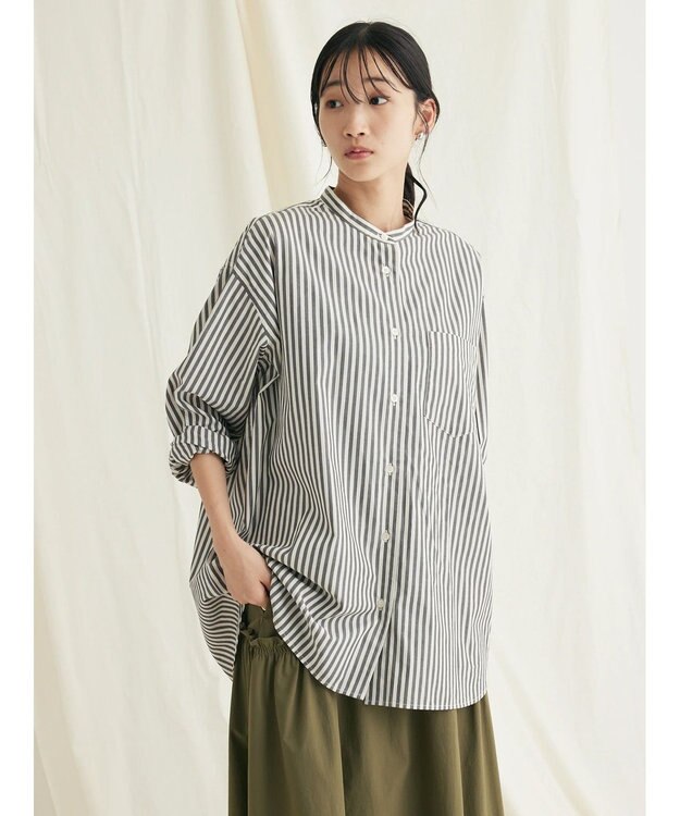 CRAFT STANDARD BOUTIQUE バンドカラーシャツ Stripe Gray