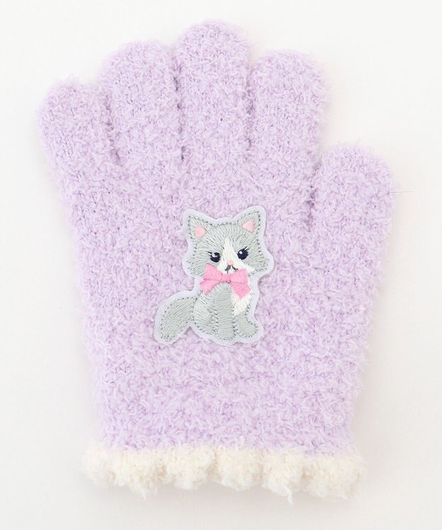 ANY KIDS アニマル刺繍手袋 ラベンダー（ネコ）