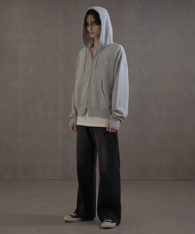 WEGO ショートダブルZIPパーカー 杢グレー