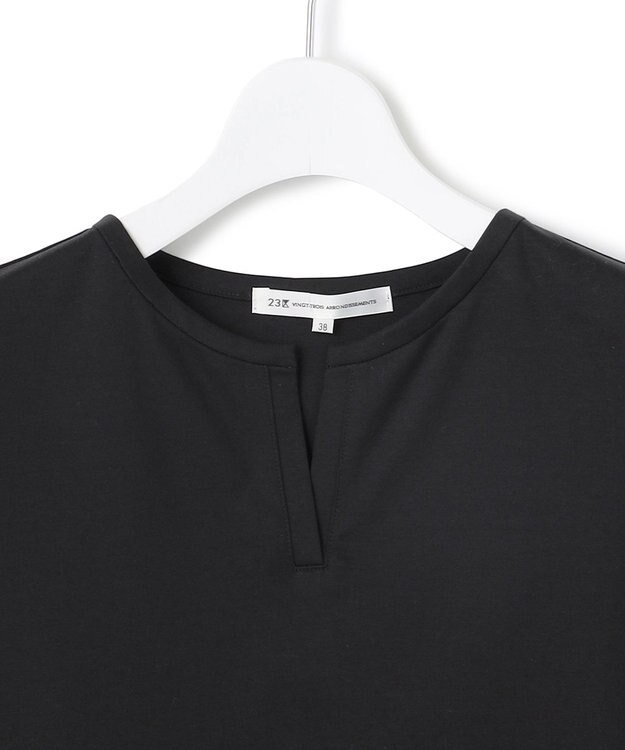 23区 L 【汗じみ防止/洗える】スムースデザイン バックフレア カットソー ブラック系