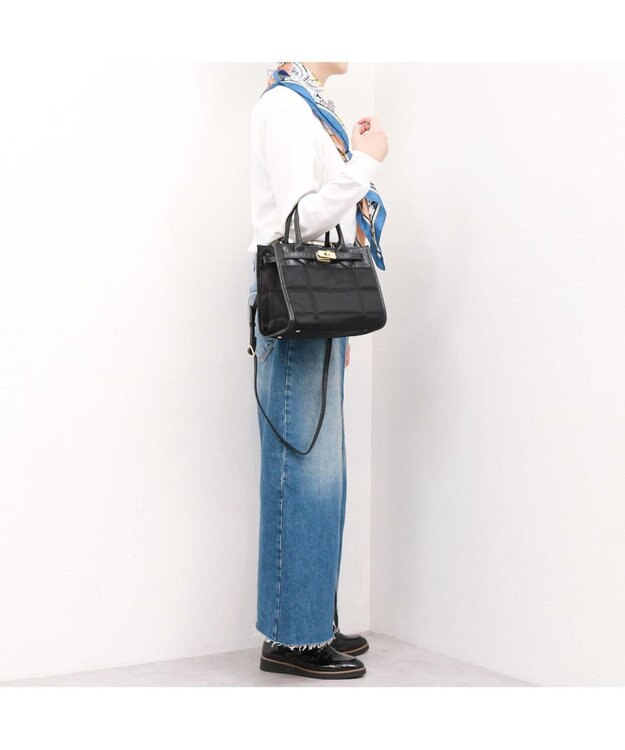 UNBILLION ペルケ perche / ナイロンキルト×クロコ型押し牛革2wayトートバッグS ブラック