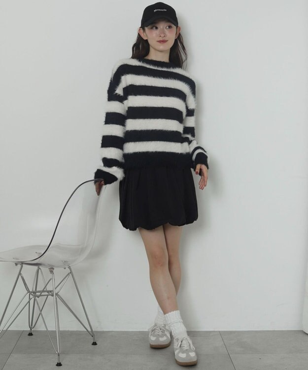 WEGO シャギーニットプルオーバー ホワイトボーダー