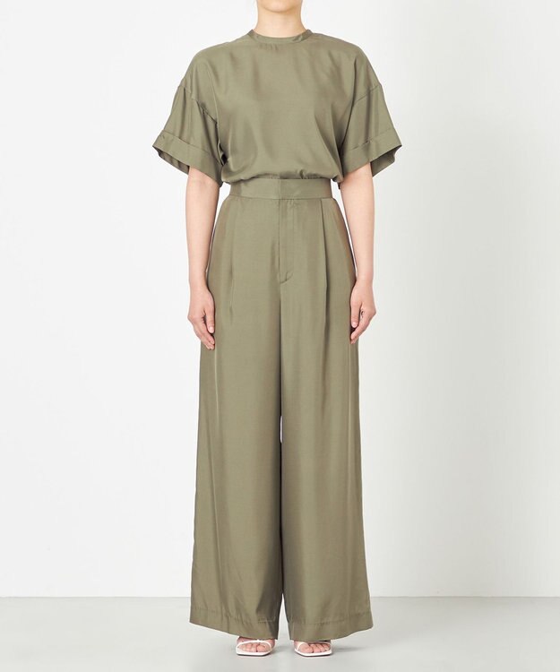 NAVE 【ReNAVE・セットアップ可/洗える/UVケア/接触冷感】フィブリルシャンブレー Tブラウス カーキ系