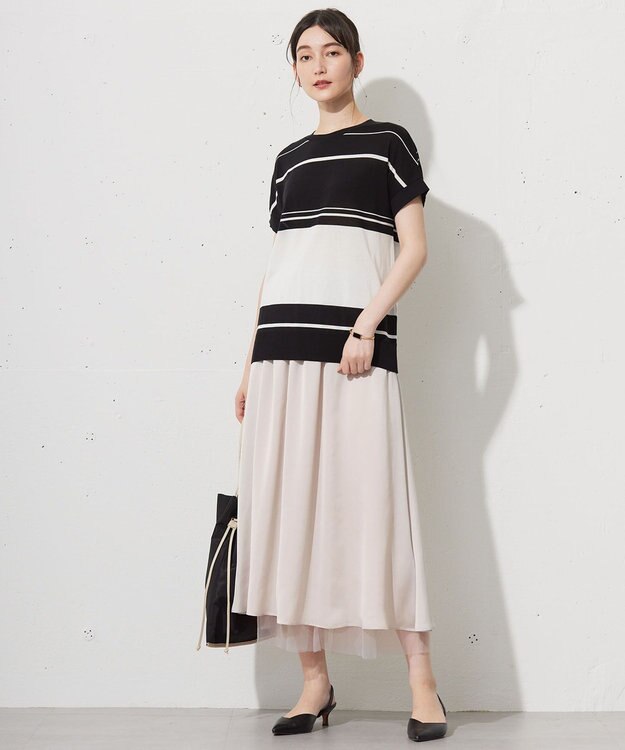 自由区 L 【WEB限定・洗える】ニットソーボーダー トップス ブラック×オフ