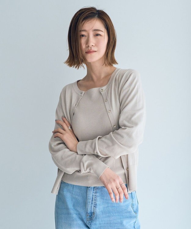 YECCA VECCA ラメ混クルーネックカーディガン Pink