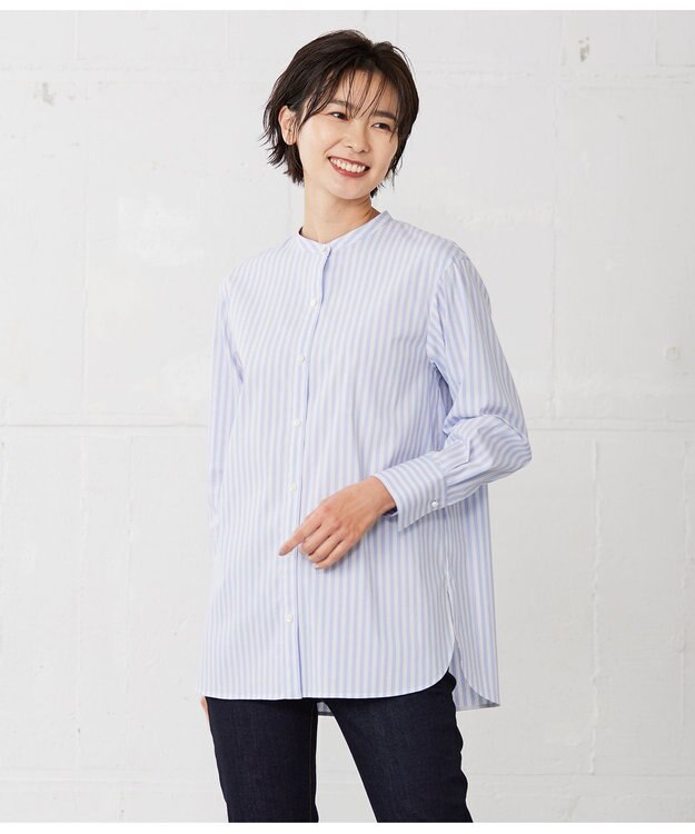 洗える】ストライプ バンドカラー ブラウス / J.PRESS LADIES S