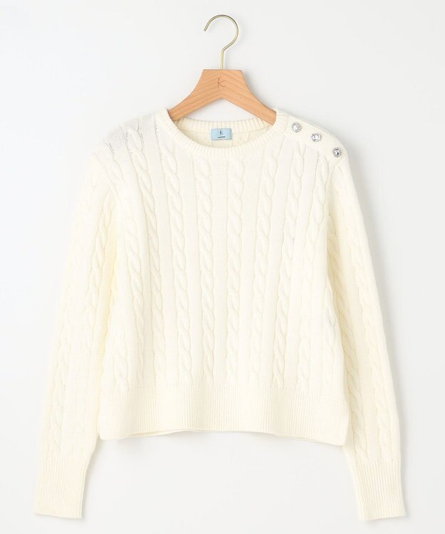 組曲 【ビジューボタン付き】SOBANE ケーブルプルオーバー ニット アイボリー系