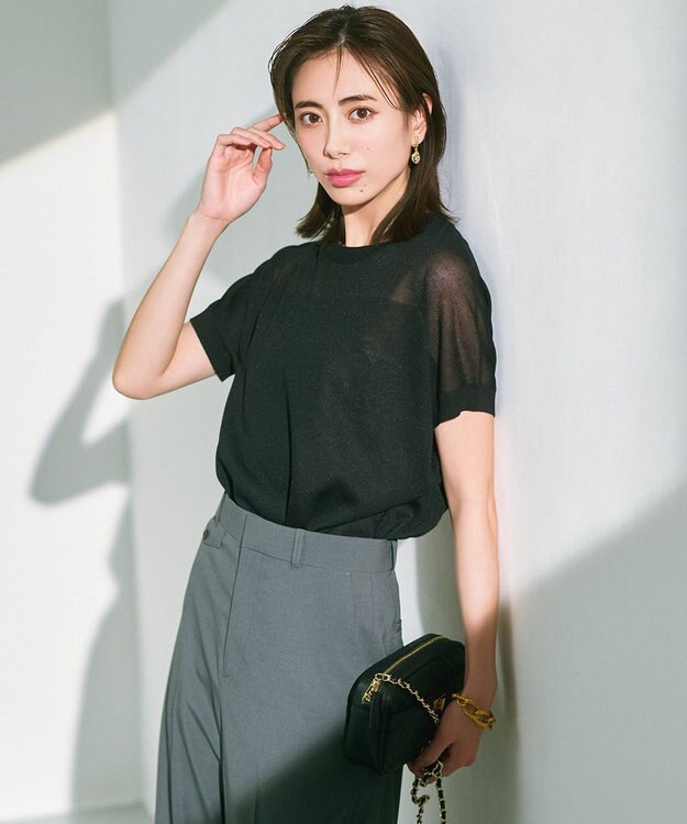 23区 【洗える】シャイニーシアー ドルマン ニット ブラック系