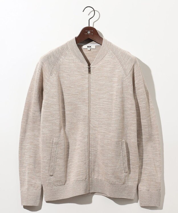 JOSEPH ABBOUD 【イタリア糸使用/清涼感/軽い/洗える/サスティナブル】スラブギマ ニット  ジップ ブルゾン ベージュ系