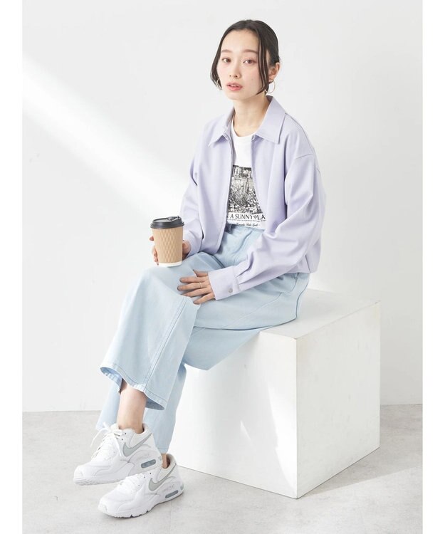 earth music&ecology ジップショートシャツ Light Gray