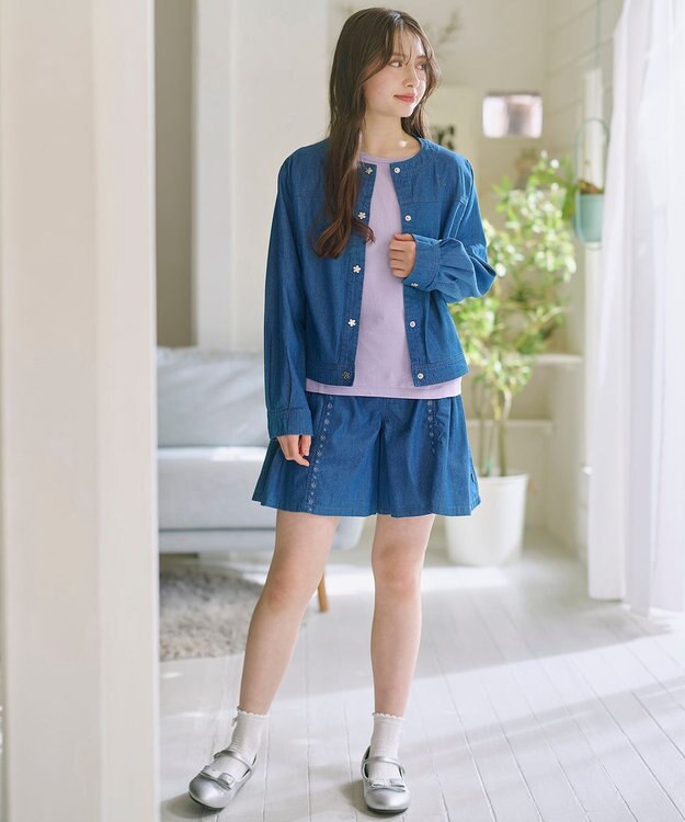 組曲 KIDS 【150-160㎝】 フルールフリルTシャツ ラベンダー