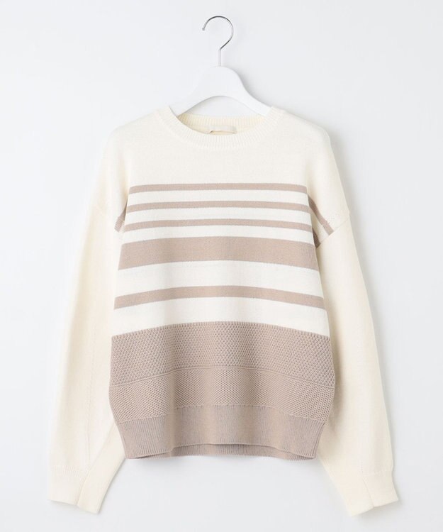 自由区 【洗える】コットンポリミドルゲージ ニット オフ×ベージュ