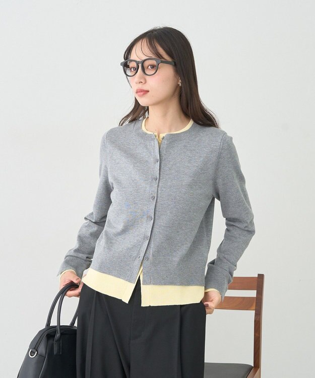 earth music&ecology 【コットン混紡】バイカラーレイヤード風カーディガン Gray