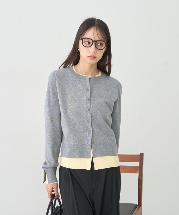 earth music&ecology 【コットン混紡】バイカラーレイヤード風カーディガン Gray