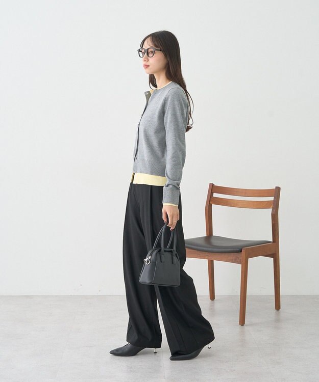 earth music&ecology 【コットン混紡】バイカラーレイヤード風カーディガン Gray