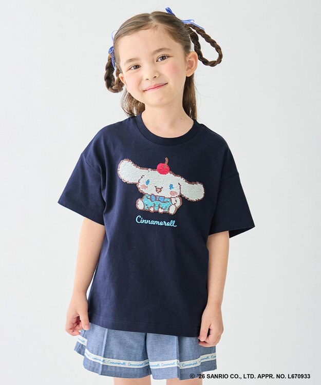ANY KIDS 【サンリオキャラクターズ×ANY KIDS】ひんやり ミラクルスパンコール Tシャツ シナモロール×ネイビー