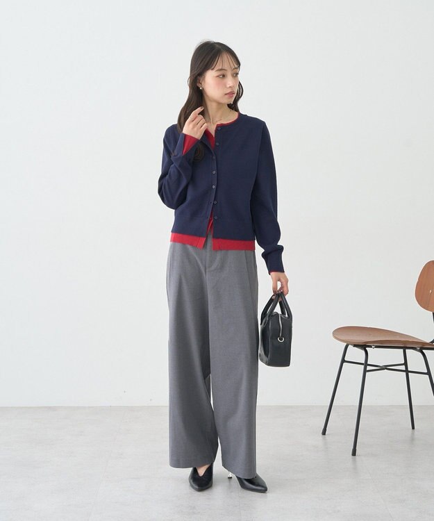 earth music&ecology 【コットン混紡】バイカラーレイヤード風カーディガン Navy