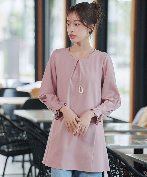 Tiaclasse L 【洗える】タックスリーブポンチチュニック ピンク
