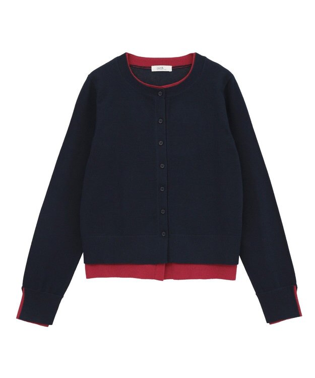 earth music&ecology 【コットン混紡】バイカラーレイヤード風カーディガン Navy