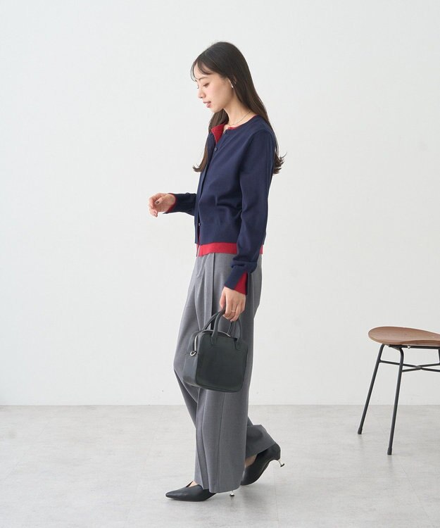 earth music&ecology 【コットン混紡】バイカラーレイヤード風カーディガン Navy