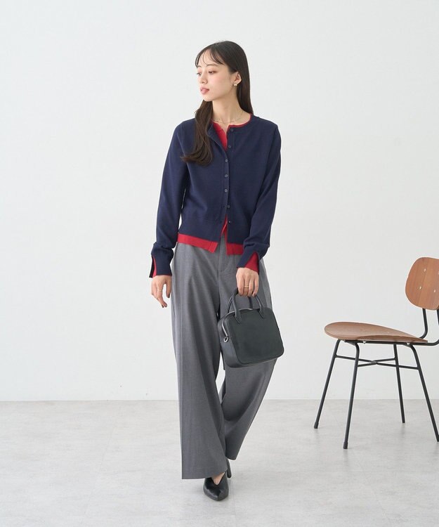 earth music&ecology 【コットン混紡】バイカラーレイヤード風カーディガン Navy