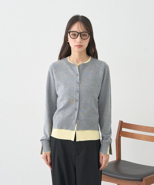 earth music&ecology 【コットン混紡】バイカラーレイヤード風カーディガン Gray