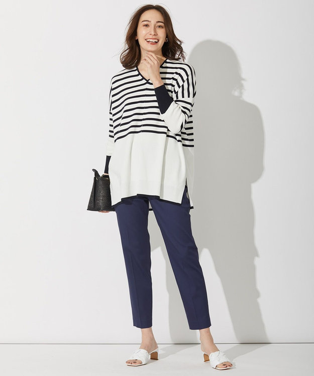 自由区 【WEB限定カラー有/洗える】コットンアセテート チュニック丈ニット ホワイト系2