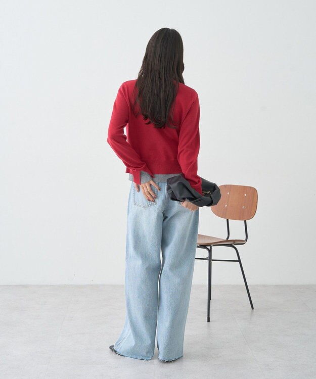 earth music&ecology 【コットン混紡】バイカラーレイヤード風カーディガン Red