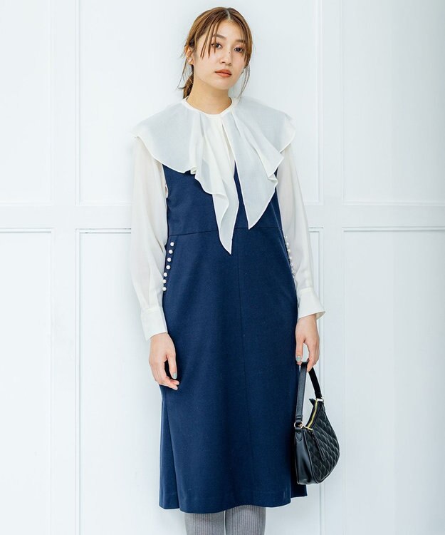 組曲 S 【パール釦付き】 ウールライクジャンパースカート ネイビー系