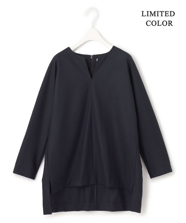 ICB 【洗える・WEB限定カラーあり】 ウールミルドサキソニー キーネックブラウス ネイビー系［WEB限定］