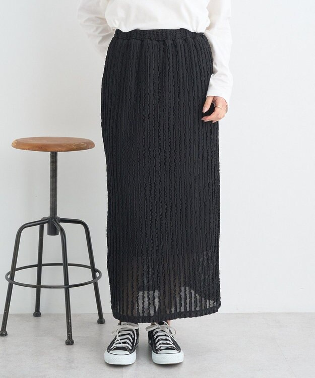 earth music&ecology ベルティカルフリルナロースカート Black