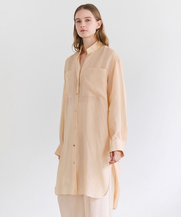 BEIGE， PAULINE / リネンヴィスコースオーバーサイズロングシャツ Peach