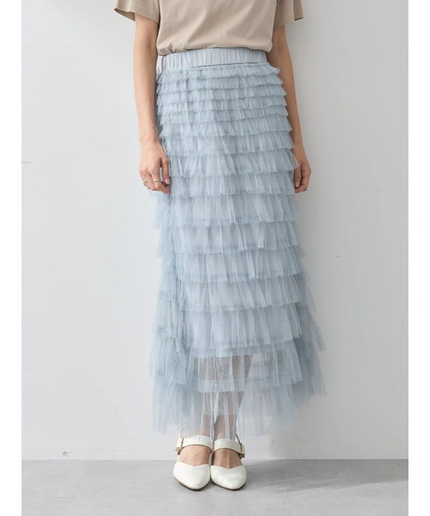 earth music&ecology ティアードフリルチュールスカート Grayish Blue